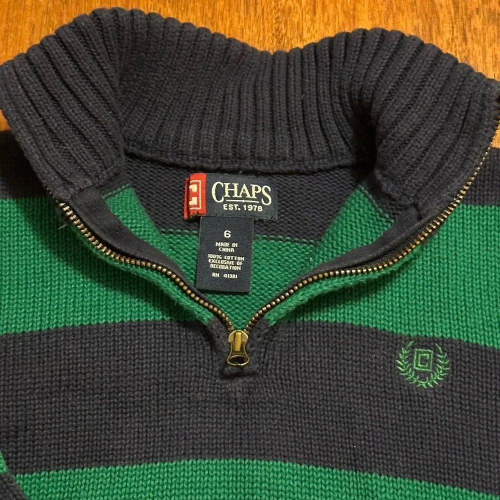 Kids CHAPS Navy Blue & Green Long Sleeve‎ Sweater Sz 6
